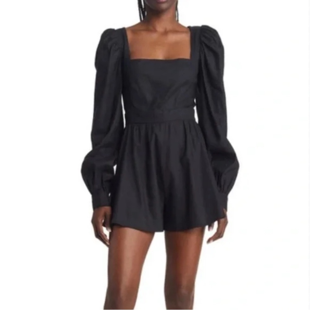 CHELSEA28
Square Neck Long Sleeve Linen Blend Romper In Black